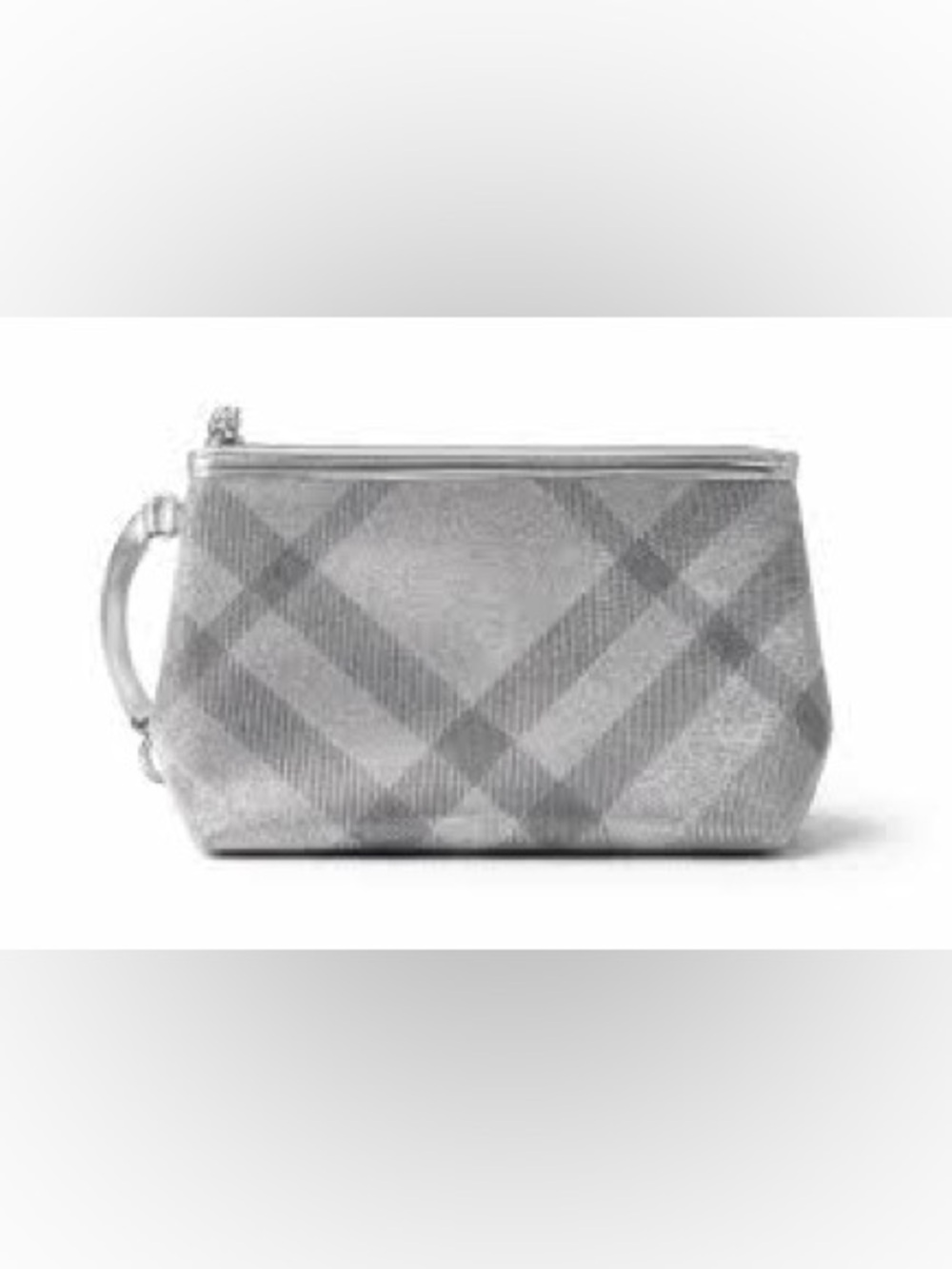 Burberry silver glitter check wristlet cosmetic base.